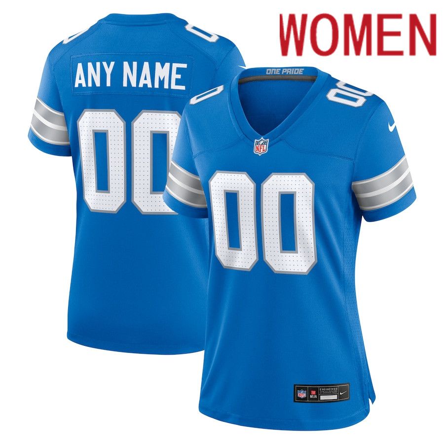 Women Detroit Lions Nike Blue Custom Game NFL Jersey->->Custom Jersey